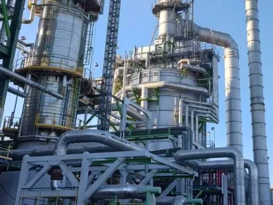 Refinería de Salamanca — Obras y mantenimiento en la refinería de Salamanca con elevadores de obra Alimak izando personal y equipo, junto a nuestro socio Grupo Trekant.